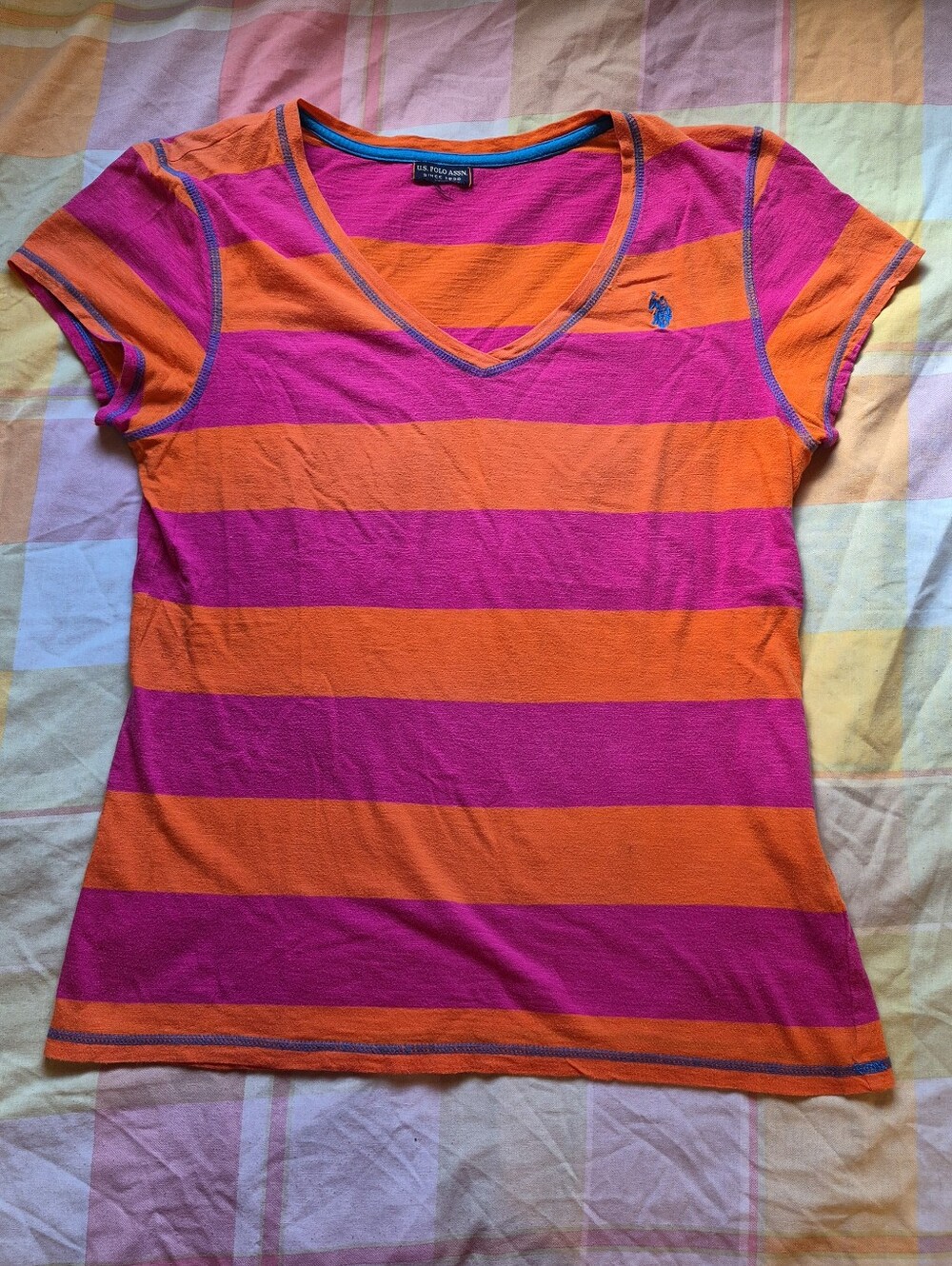 U.S. Polo Assn. Pink and Orange Striped V-Neck Tee